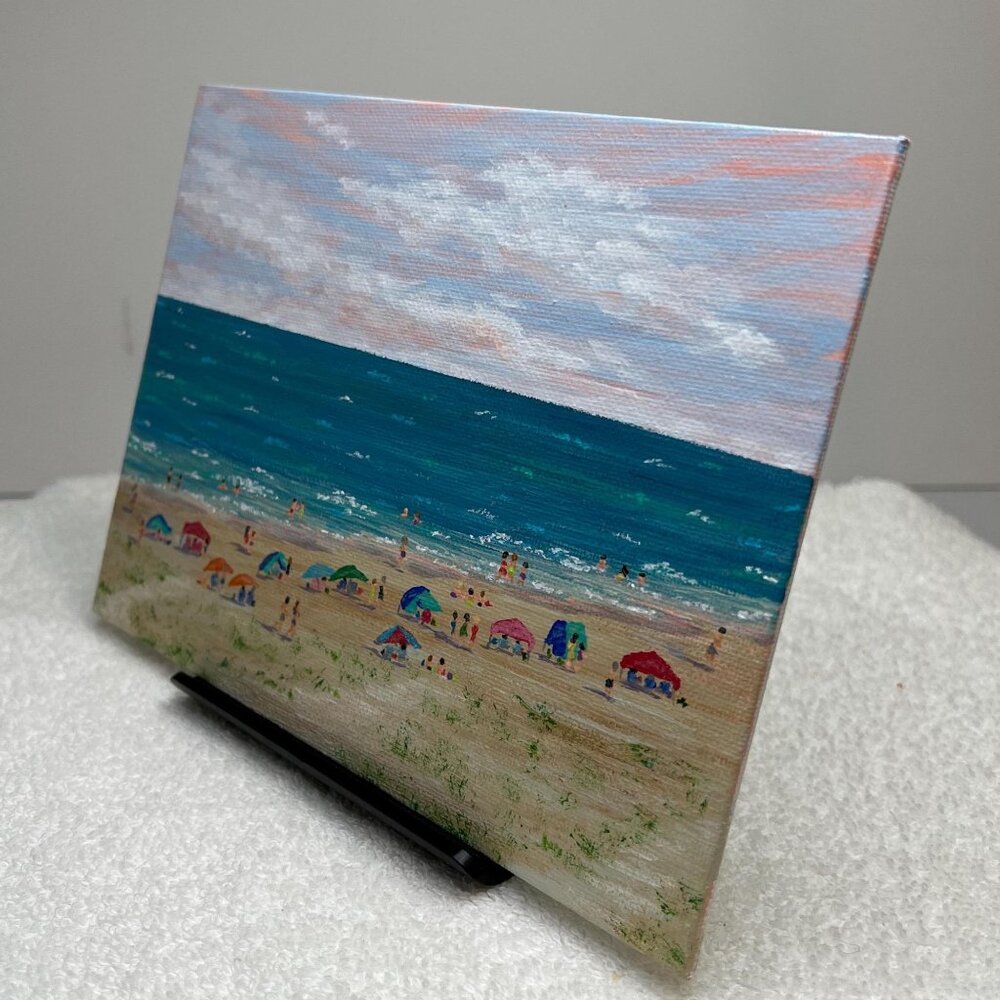 Beach Day 3 Seaside Acrylic Painting in Size 6" x 8" Landscape on Canvas Panel - Picture 4 of 6